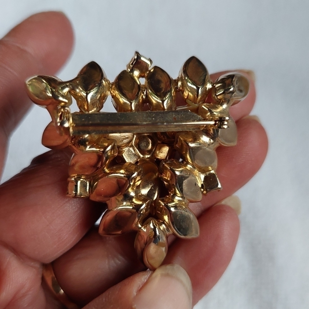Vintage Citrine & Crystal Rhinestone Triangular Brooch - Picture 2 of 3
